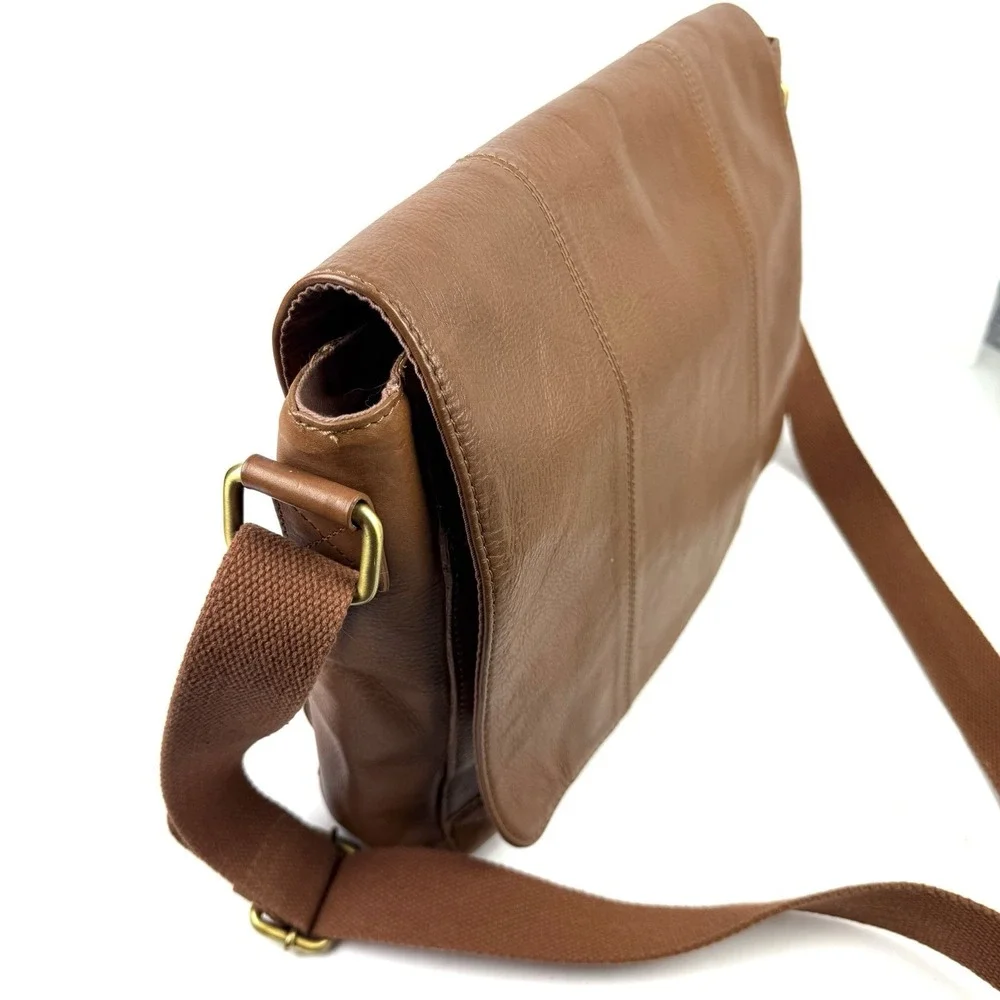 Rocha John Rocha Waxy Despatch Messenger Bag Brown Leather Crossbody Unisex